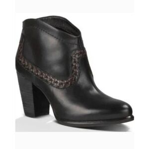 UGG Western Wool Lined Ankle,Charlotte Black Leather Zip Comfort Boots Womens 8